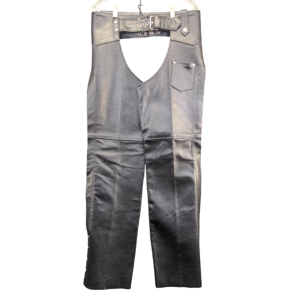 Allstate Leather Motorcycle Chaps Black 2XS Adjustable Waist Biker Pants